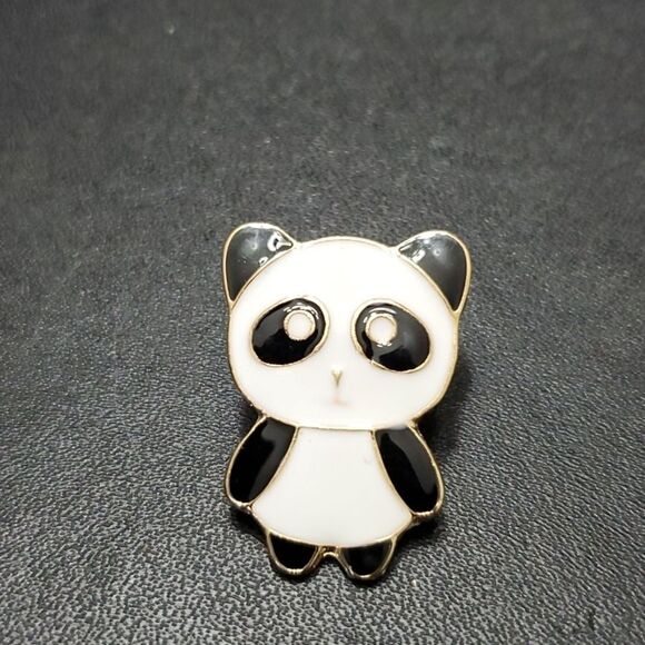 Gold tone black and white panda brooch - Picture 2 of 7